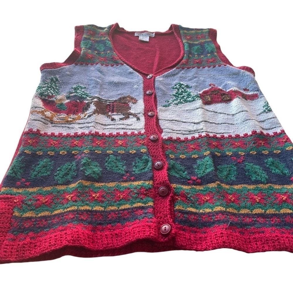 Talbots Christmas Sweater Knit Vest Red Green Size Medium Winter Holiday Novelty - Picture 5 of 10